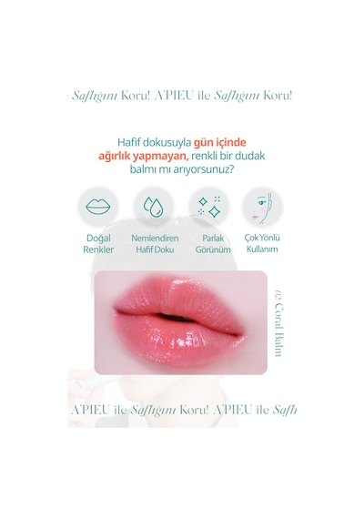Yapışkanlık Hissi Bırakmayan Renkli Dudak Balmı A'pıeu Juicy Pang Care Lip Balm 02 Coral Balm