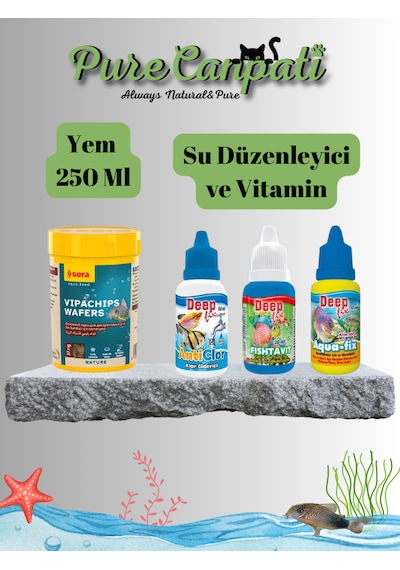 Akvaryum Dip Balıkları Bakım Ve Vitamin Seti Sera Vipachips, Su Düzenleyici Ve Vitamin