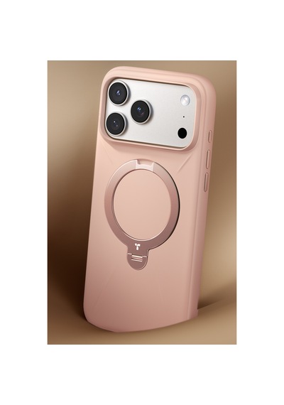 Torras Apple iPhone 17 Pro / 18 Pro Uyumlu O Stand Spin Silicone Serisi Magsafe Kılıf Pembe
