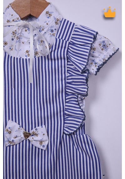 Babyhola Kız Bebek Bayramlık Takım Marin Desen Salopet Bluz 12931 Göründüğü Gibi