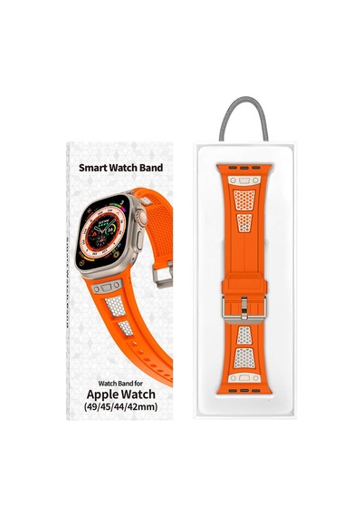 Apple Uyumlu  Watch  4/5/6/se 44mm Hava Alabilen Delikli Metal Süslemeli Desenli Silikon Kordon