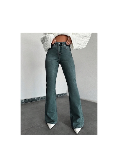 Kene Jeans Yeşil Tintli İspsnyol Paça Kot Pantolon Yeşil Tintli