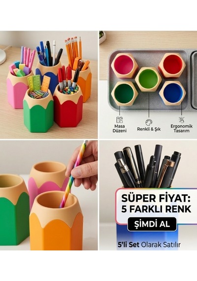 5 Farklı Renk Masaüstü Kalemlik Seti Avantaj Paket Çok Renkli