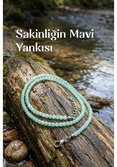 Amazonit Taşı Faset Kesim Kolye 3 Mm Paslanmaz Çelik Su Yeşili