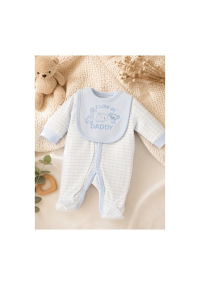 Omeca Concept 5'li Bebek Giyim Seti I Love My Daddy Baskılı Mavi Tulum, Body, Şapka, Önlük Ve Eldiven