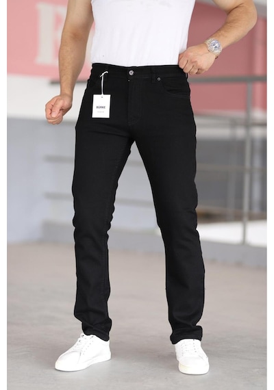 Bürke Premium Erkek Siyah Renk Regular Fit Rahat Kesim Esnek Likralı Denim Jeans Kot Pantolon