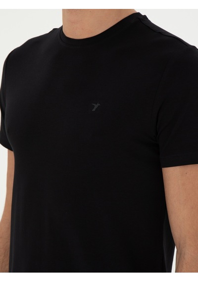 Siyah Slim Fit Bisiklet Yaka Merserize Basic T-shirt