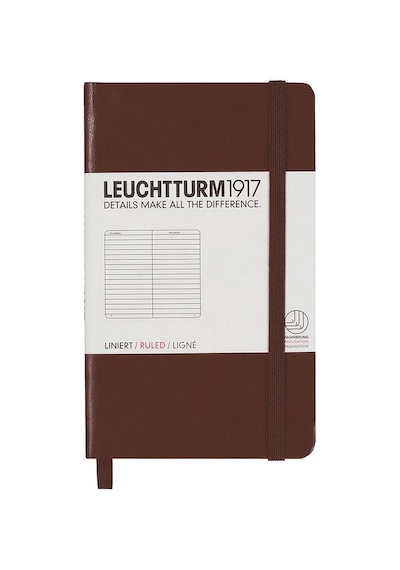 Leuchtturm1917 Not Defteri Cep Boy A6 , Sert Kapak, 187 Numaralandırılmış Sayfa, Çizgili, Çikolata Kahve Kahverengi