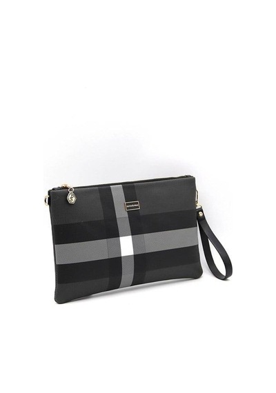 Silver Polo Siyah - Siyah Ekose Kadın Portföy Ve Clutch El Çantası Sp1034