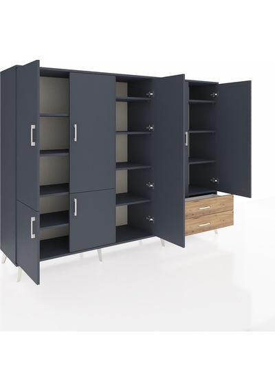 Hyperion Dolap 12 Raflı 2 Çekmeceli 7 Kapaklı 220x44x163 Antrasit Antrasit-antrasit/çam Hyperion Dolap 12 Raflı 2 Çekmeceli 7 Kapaklı 220x44x163 Antrasit Antrasit-antrasit/çam