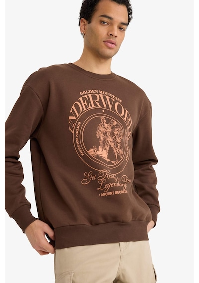 Defacto Boxy Fit Bisiklet Yaka Baskılı Sweatshirt F2111ax25aubn539 Kahve-bn539