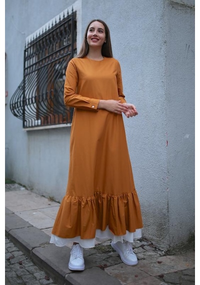 Pastelastore Zeyn Fırfırlı Elbise Hardal