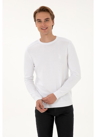 U.S. Polo Assn. Erkek Slim Fit Bisiklet Yaka Beyaz Basic Kazak 50307779-VR013
