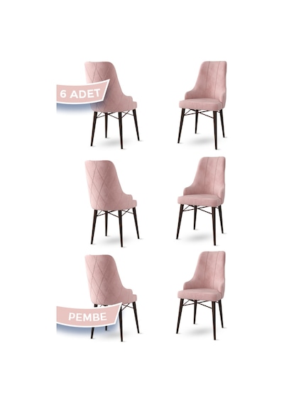 Canisa Neta Serisi Babyface Kumaş Sandalye Ceviz Gürgen Ayak 6 Adet Pembe Sandalye Pembe Sandalye Ayaklar Ceviz