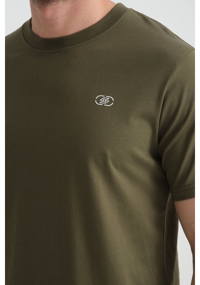 Shooter Sportwear Shooter Erkek T-shirt Nefes Alabilen Esnek Pamuklu Kumaş Regular Kalıp Minimal Logolu Haki