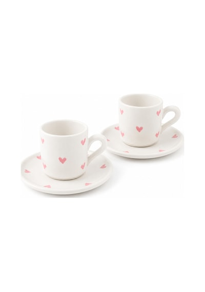 El Yapımı Seramik Türk Kahvesi Fincan Takımı,2 Kişilik-4 Parça Fincan Seti,75 Ml Çok Renkli - Pembe Kalp Desen