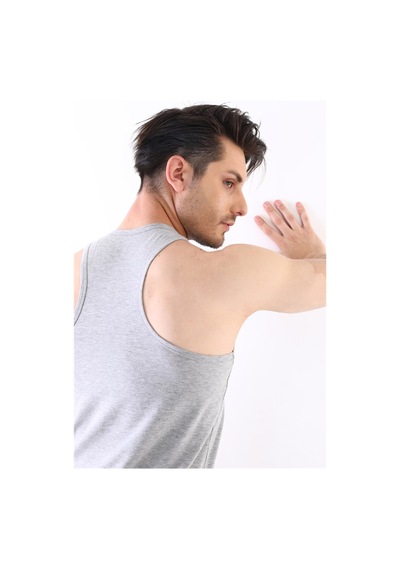 Çift Kaplan Erkek Elastanlı Spor Gri Atlet 916