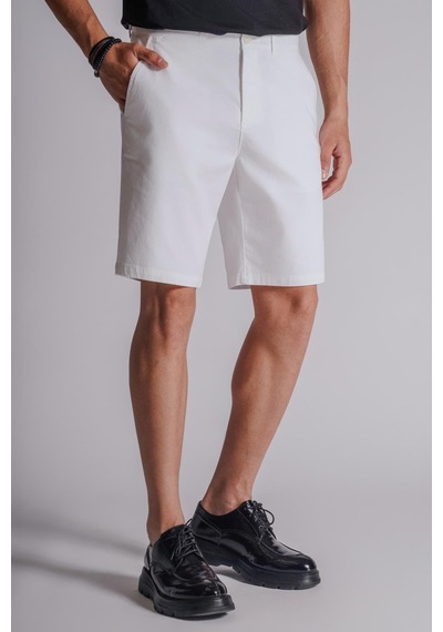 Braccas Erkek Yandan Cepli Klasik Bel Relaxed Fit Chino Şort Beyaz Beyaz