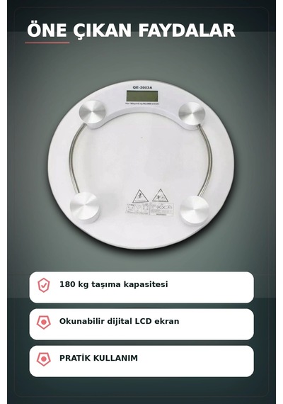 Temperli Cam 180 Kg Kapasiteli Dokunmatik Baskül - Şeffaf Dijital Tartı, Ev Kullanımı Bx-313434 Açık Bej