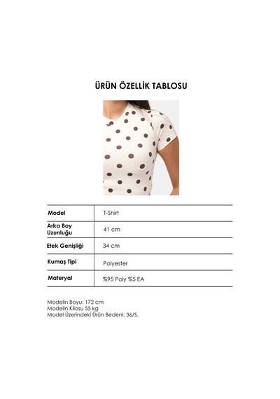 Kadın Ekru Puantiyeli S6-101 Crop Fit T-shirt