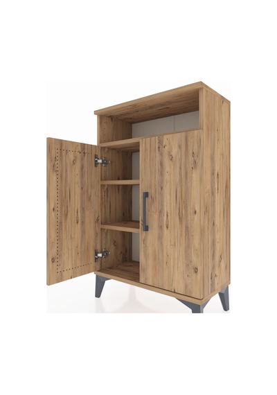 Arges Komodin 3 Raflı 2 Kapaklı 60x30x96 Çam-çam Çam