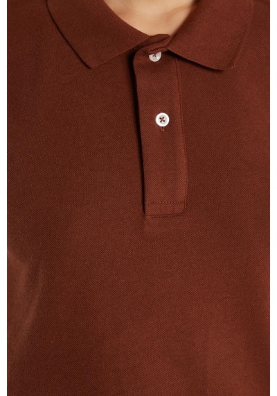 Tudors Erkek Slim Fit Dar Kesim Pamuklu Yumuşak Doku Nefes Alan Kumaş Kahverengi Polo Yaka Tişört-31623