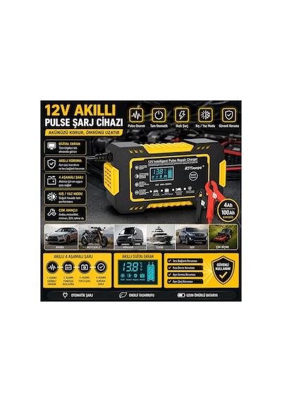 Rjtianye 12v 6a Akü Şarj Aleti 4-100amper Uyumlu Tamir Modlu Araç Akü Akıllı Şarj Cihazı Otomotiv Akü Bakım Cihazı Sıcaklık Dengelemeli Araba Motosiklet Deniz Kurşun Asit Aküler