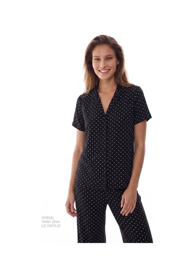 Penti Siyah White Dots Gömlek Pantolon Pijama Takımı