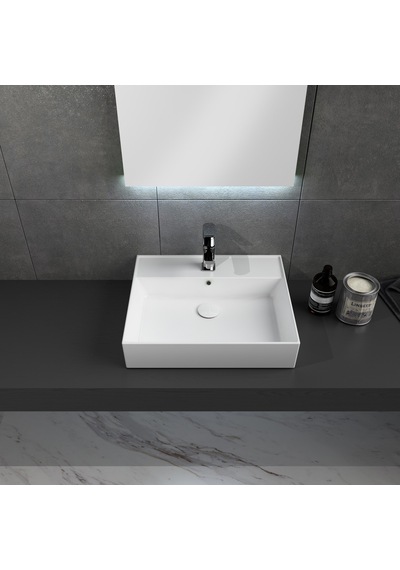 Dura Niva Kare Çanak Lavabo 60x46,5 Cm Tezgah Üstü Batarya Delikli Beyaz 5252