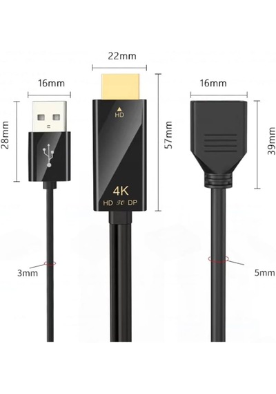Hdmı To Displayport 4k Usb 2.0 Güç Kaynaklı Kablo Hd To Dp Kablo 4k 60hz - Dp Dönüştürücü Adaptör
