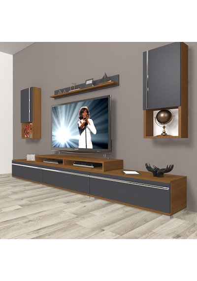 Decoraktiv Ekoflex 270ta Mdf Tv Ünitesi Tv Sehpası Ceviz - Antrasit