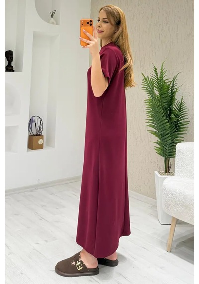 Fiolin Soft Touch Modal Kısa Kollu Elbise Bordo
