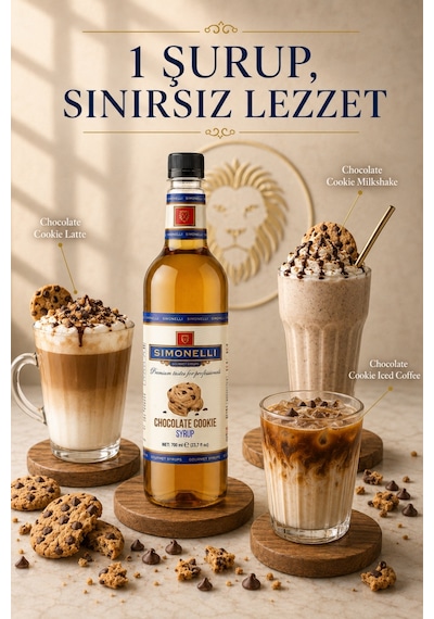 Simonelli Çikolatalı Kurabiye Chocolate Cookie Aromalı Kahve ve Kokteyl Şurubu 700 ML + Şurup Pompası - Latte Frappe Milkshake ve Tatlı Şurubu