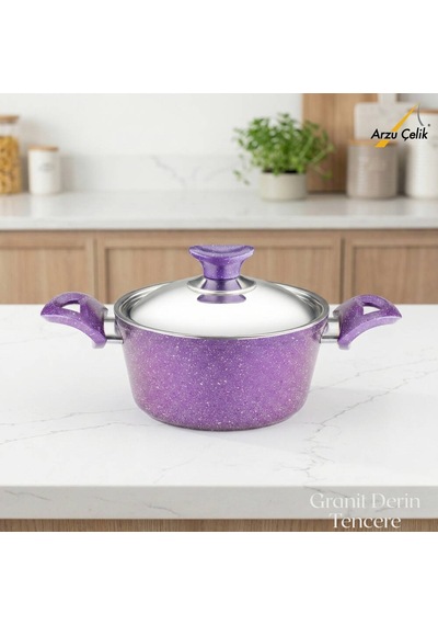 18 Cm Granit Derin Tencere Çelik Kapak - Violet Violet