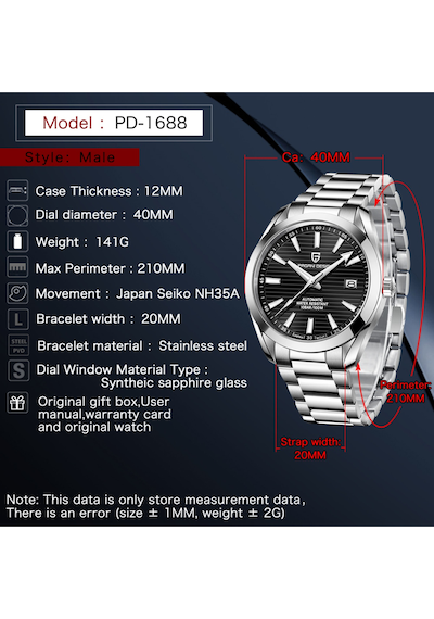 Pagani Design Pd-1688 Aqua Terra Erkek 40mm Retro Japonya Nh35a Otomatik Mekanik 100m Su Geçirmez Safir Çelik Saat Siyah