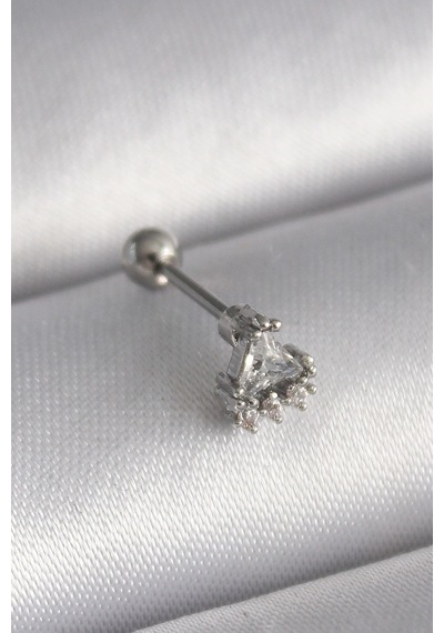316l Çelik Gümüş Renk Üçgen Zirkon Taşlı Tragus Piercing 5886 Çok Renkli