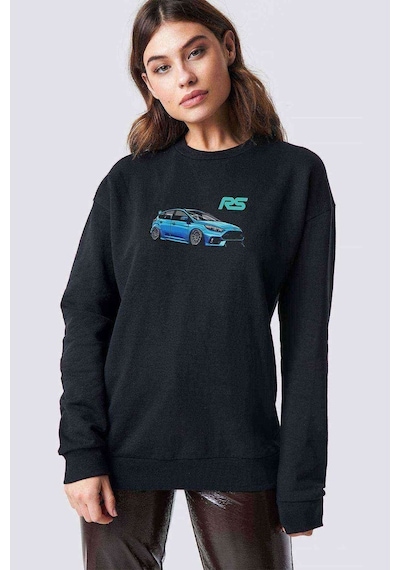 Ford Focus Rs Baskılı Siyah Kadın Sweatshirt