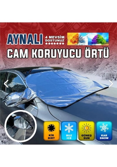 Oto Ön Cam Ve Ayna Koruma Örtüsü, Araç Güneşlik, Uyumlu Buzlanma Önleyici Kar Koruyucu 155x90 Cm