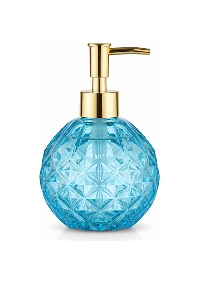Boby Diamond Küre Cam Sıvı Sabunluk Gold Pompalı Kristal Desenli Dekoratif Banyo Ve Mutfak Dispenseri - 16 Cm X 10 Cm - 500ml - Mavi