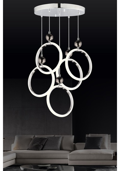 Ld 073 5 Model Krom 3 Renkli Salon Ve Oturma Odası İçin İdeal Alüminyum Avize, 35x70 Krom