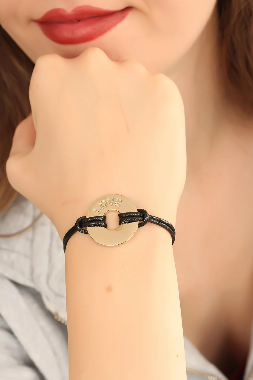 Nova Bazaar Love Aşık Siyah Deri İpli Unisex Mood Bileklik Siyah