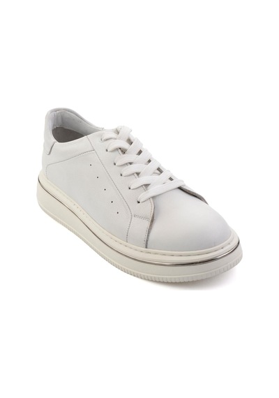 Beyaz Hakiki Deri Erkek Sneaker E01089006541 Beyaz