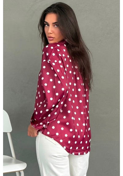 Madmext Bordo Puantiyeli Saten Kadın Gömlek Mg2869