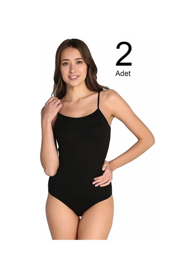 Tutku Kadın Siyah 2'li Paket İp Askılı Likralı Kancalı Çıtçıtlı Body Siyah