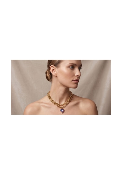 Dual Tone Heart Crystal Kolye Altın