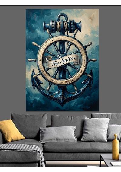 The Sailor Çapa Ve Dümen Dekoratif Kanvas - Mdf Ahşap Tablo
