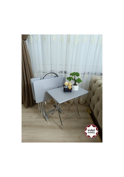 Evko Mobilya Çanta Zigon Sehpa, 4'lü Sehpa, Zigon Sehpa, Servis Sehpası, Mdf Mebran Sehpa, Katlanır Sehpa Gri