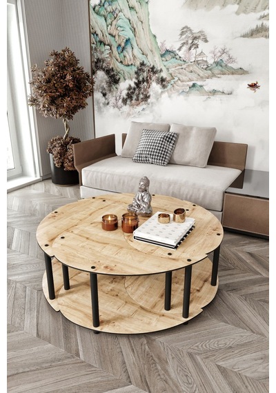 Yin Yang Unıty Serenıty Orta Sehpa 4 Lü Safir Meşe-90 Cm