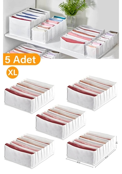 Serstil 5 Adet - Xlarge 8 Gözlü Çekmece Içi Düzenleyici Organizer 31 X 36 X 12 Beyaz