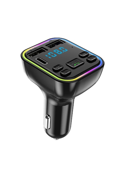 Thentech Araç Çakmaklık Fm Radyo Player Fonksiyon Tuşlu Usb Çıkışlı Şarjlı 12-24v Çıkışlı 7 Renkli Fm Player
